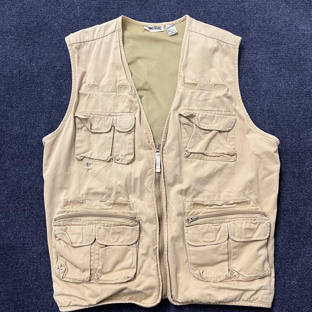 KingSize Vest Mens 2XL Beige Cotton Mesh Lined Multi Pocket Utility Outdoor